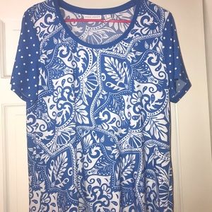 Blue Patterned Susan Graver Shirt and Skirt Set